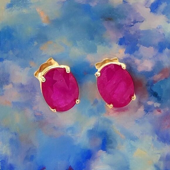 Natural Ruby Stud Earrings 14k Yellow Gold 4.18 TW Certified 307907 - Picture 8 of 12